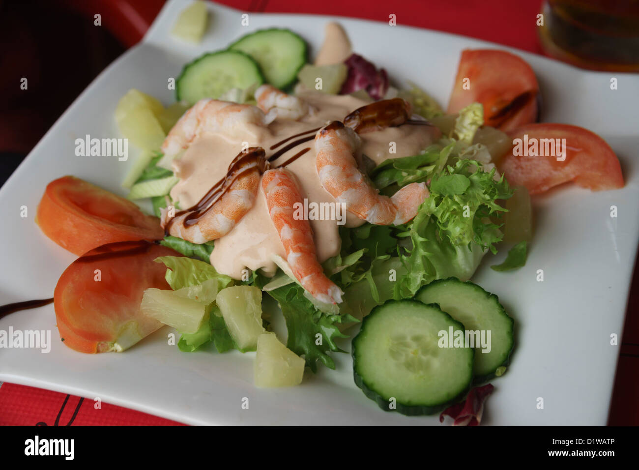 Espagne, Andalousie - salade de langoustines petit repas. Banque D'Images
