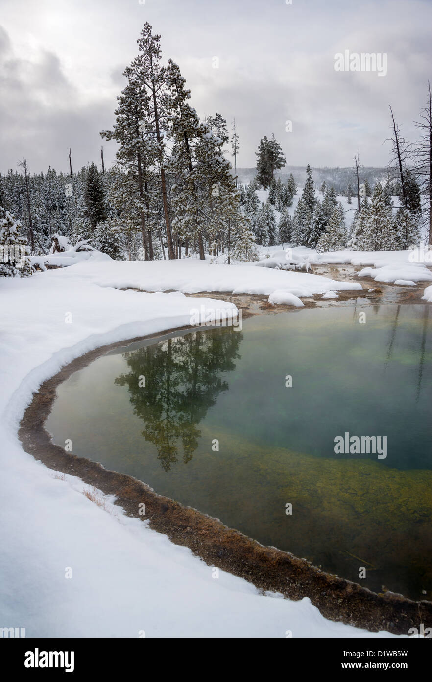 Morning Glory pool thermique d'hiver en Amérique du Nord Banque D'Images