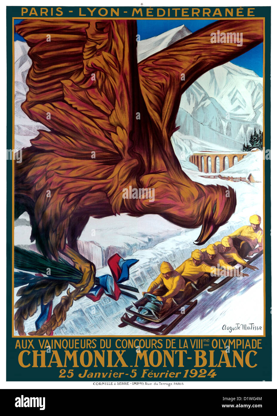 Affiche de l'premiers Jeux d'hiver : Chamonix 1924 par Auguste Matisse Banque D'Images