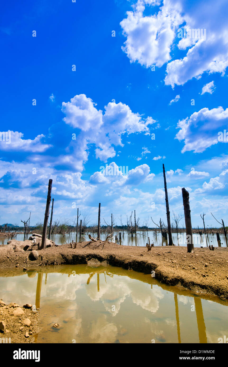 La déforestation et l'impact environnemental de Buon Kuop Barrage. Dak Lak, hauts plateaux du centre, Vietnam, Asie Banque D'Images