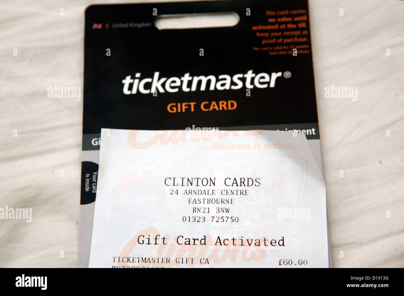 Une carte-cadeau Ticketmaster et la réception Photo Stock - Alamy