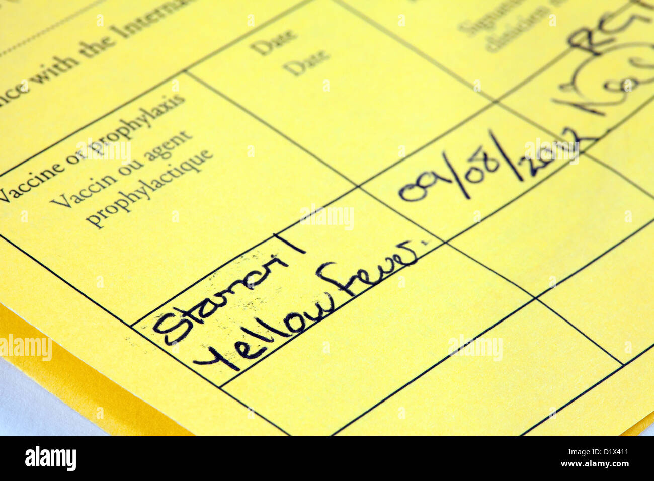 Certificat de vaccination contre la fièvre jaune, UK Banque D'Images