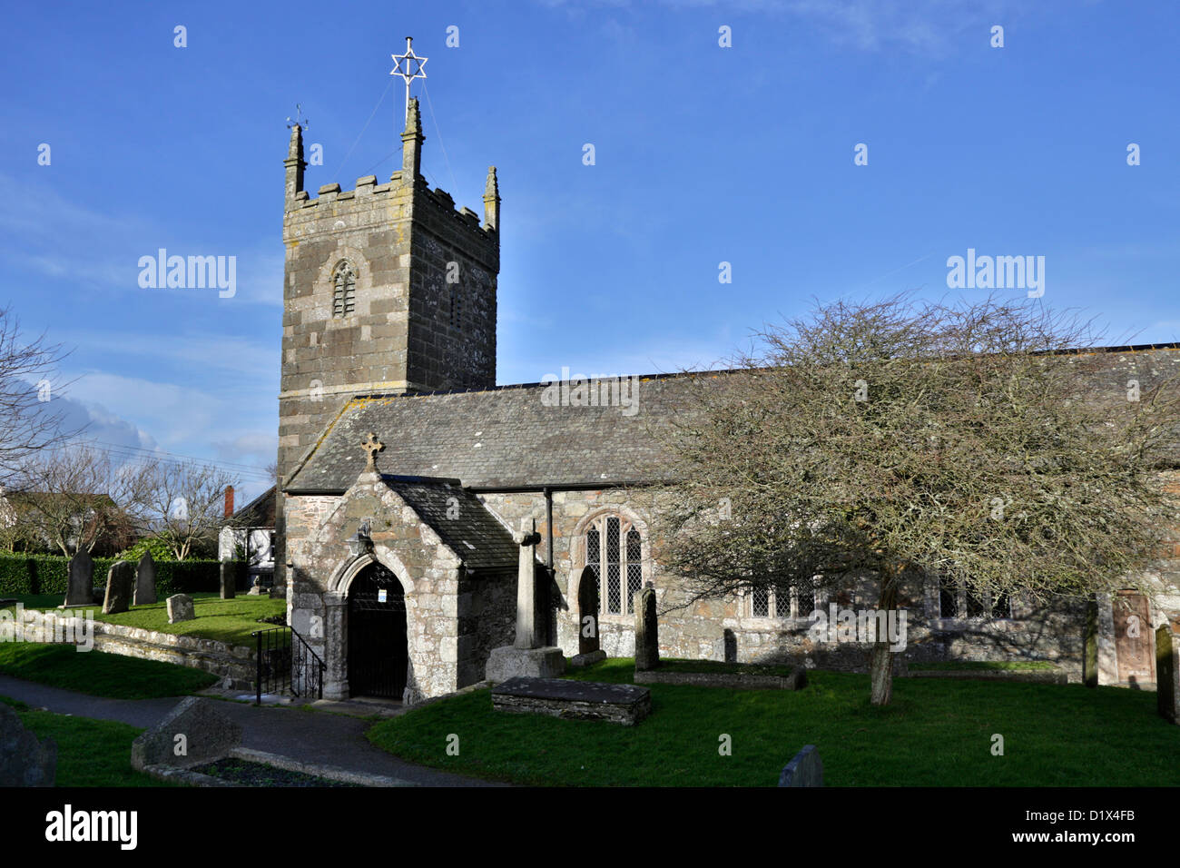 Meneau Eglise ; Cornwall, UK ; l'hiver Banque D'Images
