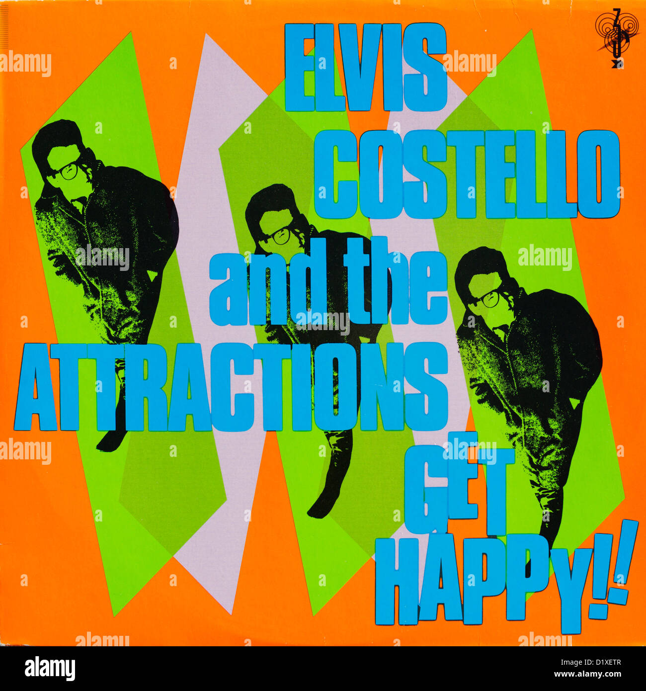 Elvis Costello et les attractions notice couverture de l'album intitulé "Get Happy ! !' un usage éditorial uniquement. Banque D'Images