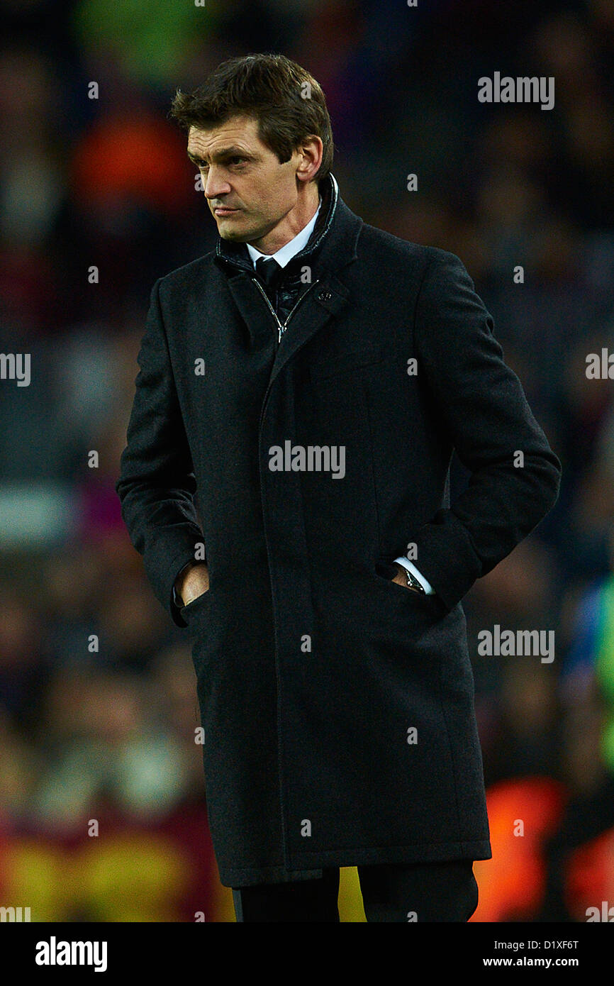 Tito Vilanova coach (FC Barcelone), au cours de la Liga match de foot entre FC Barcelone et du RCD Espanyol, au Camp Nou à Barcelone, en Espagne, dimanche, 6 janvier 2013. Foto : S.Lau Banque D'Images