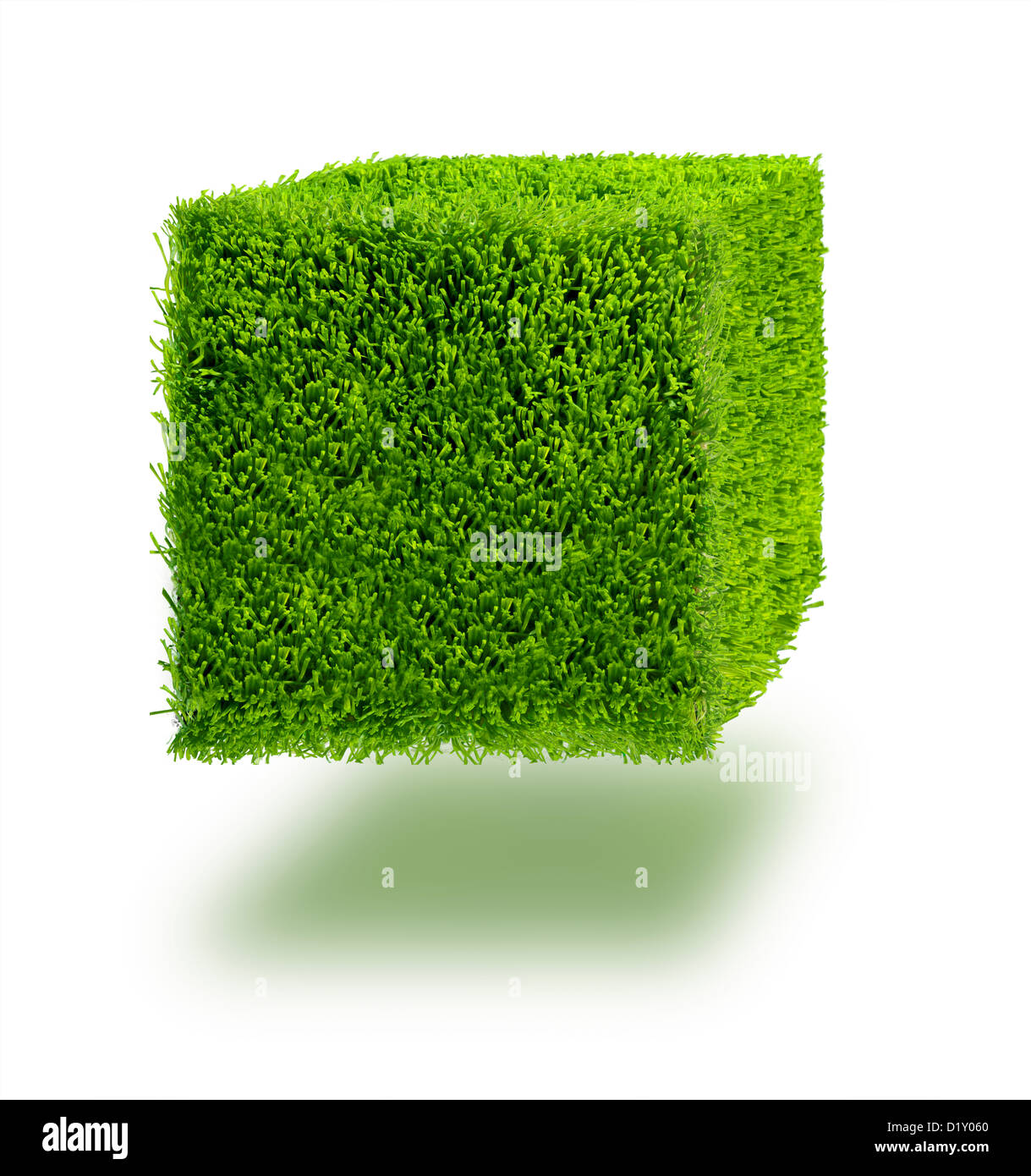 Cube d'herbe sur un fond blanc. Banque D'Images