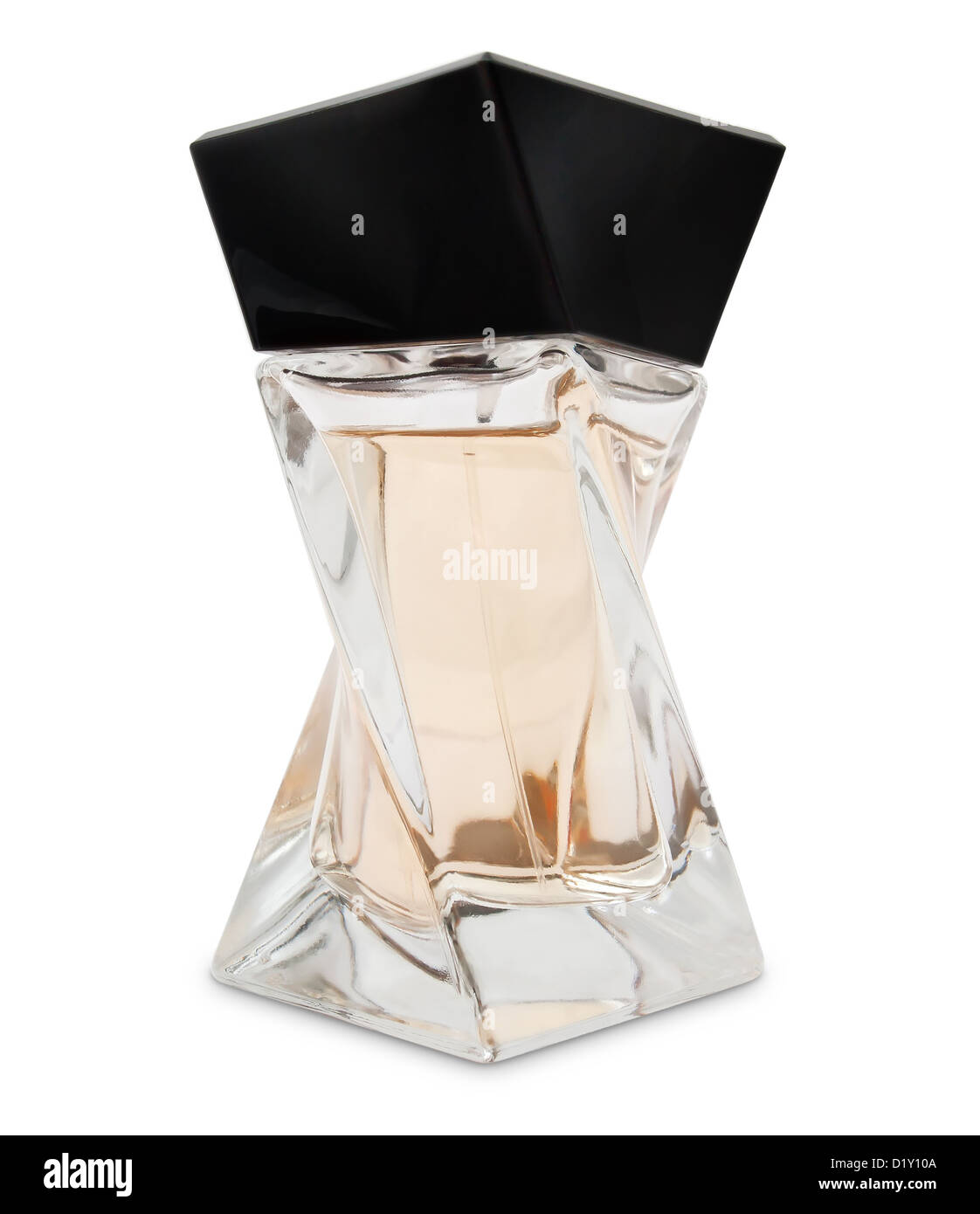 Flacon de parfum torsadées isolé sur fond blanc.  : Chemin de détourage. Banque D'Images