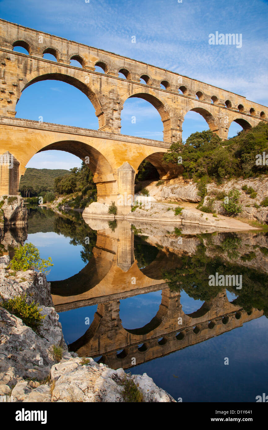 Aqueduc romain - Pont du Gard près de vers-Pont-du-Gard, Occitanie, France Banque D'Images