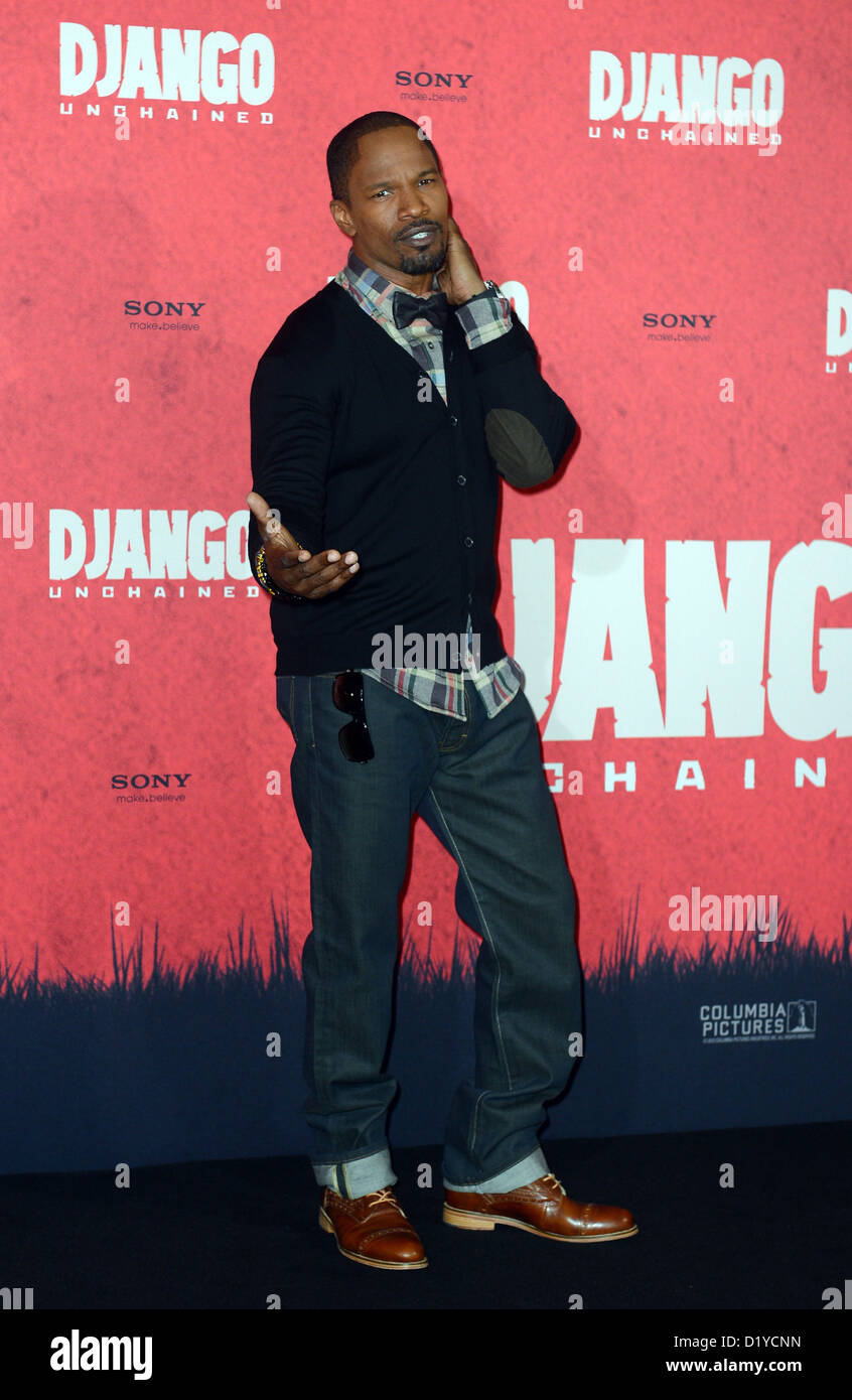 L'acteur américain Jamie Foxx pose lors d'un photocall pour son nouveau film 'Django Unchained' à Berlin, Allemagne, 08 janvier 2013. Le film est prévu pour son l'écran en Allemagne le 17 janvier 2013. Photo : Britta Pedersen Banque D'Images