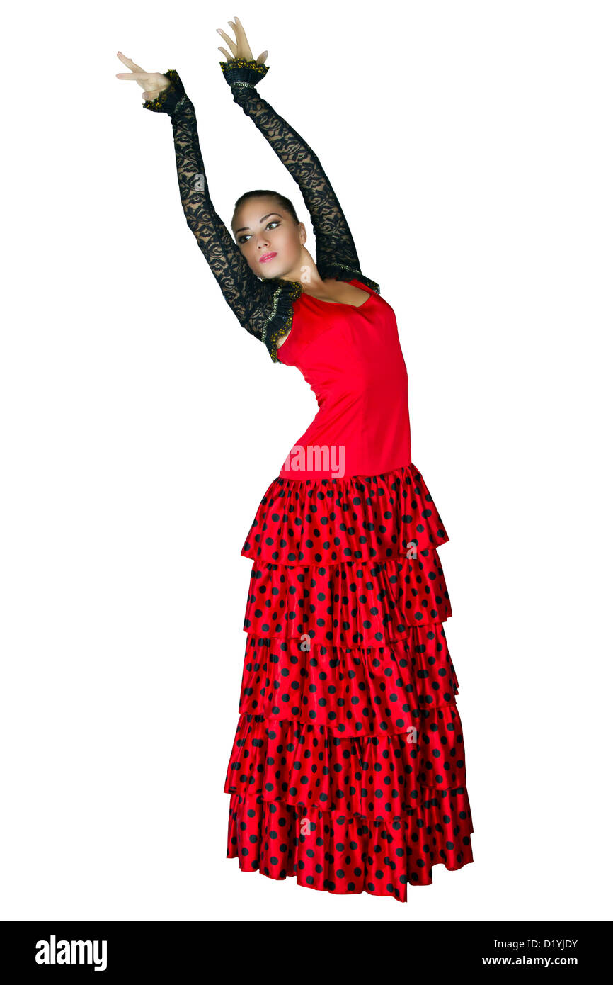 Une jeune danseuse danse dans une robe rouge Banque D'Images