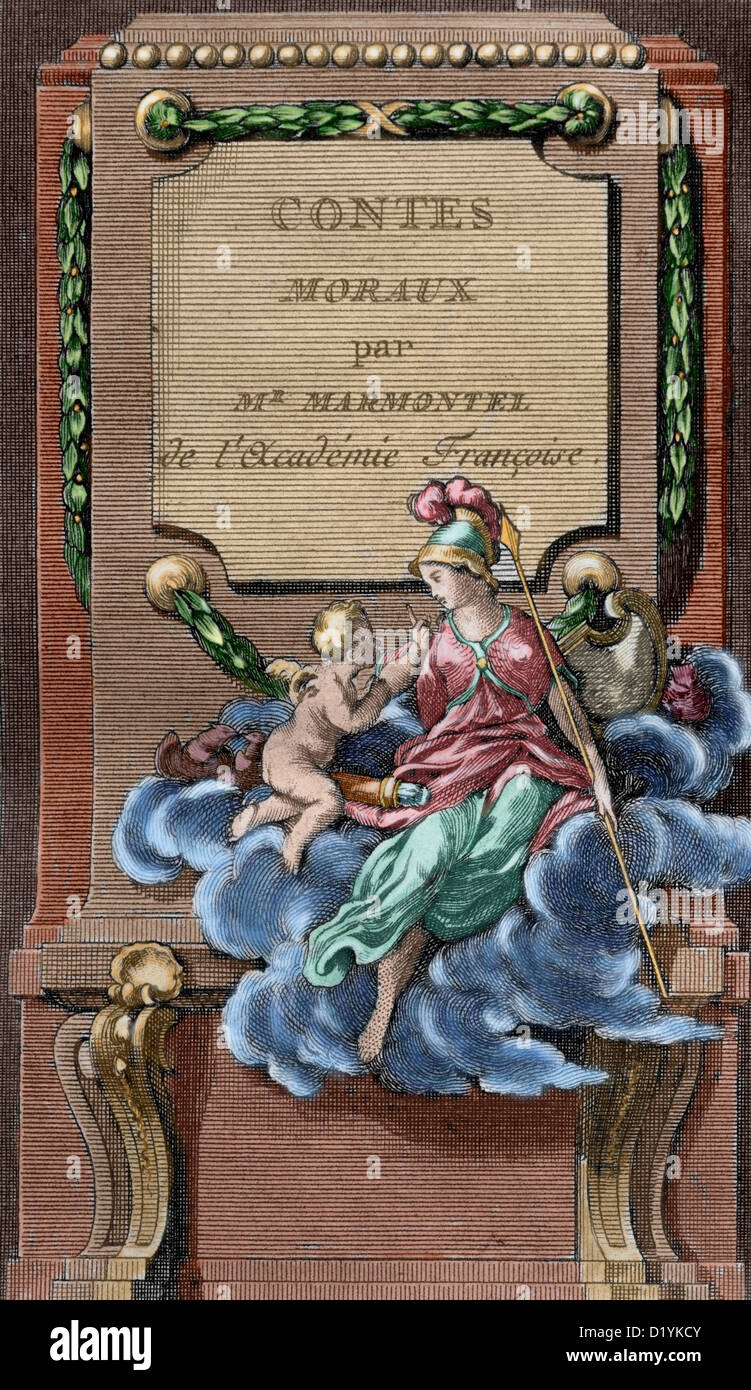 Jean François Marmontel (1723-1799). Contes moraux. Couverture du titre. Edition imprimée à Liège, 1777. Banque D'Images