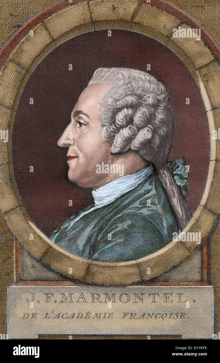 Jean François Marmontel (1723-1799). L'écrivain et historien français. Gravure en couleur. 18e siècle. Banque D'Images
