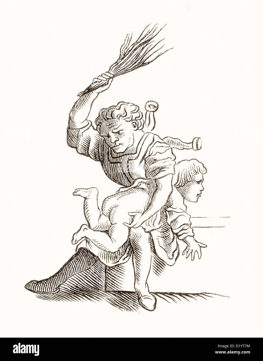 Dessin d'un moine la fessée, après Hans Holbein le Jeune. Banque D'Images