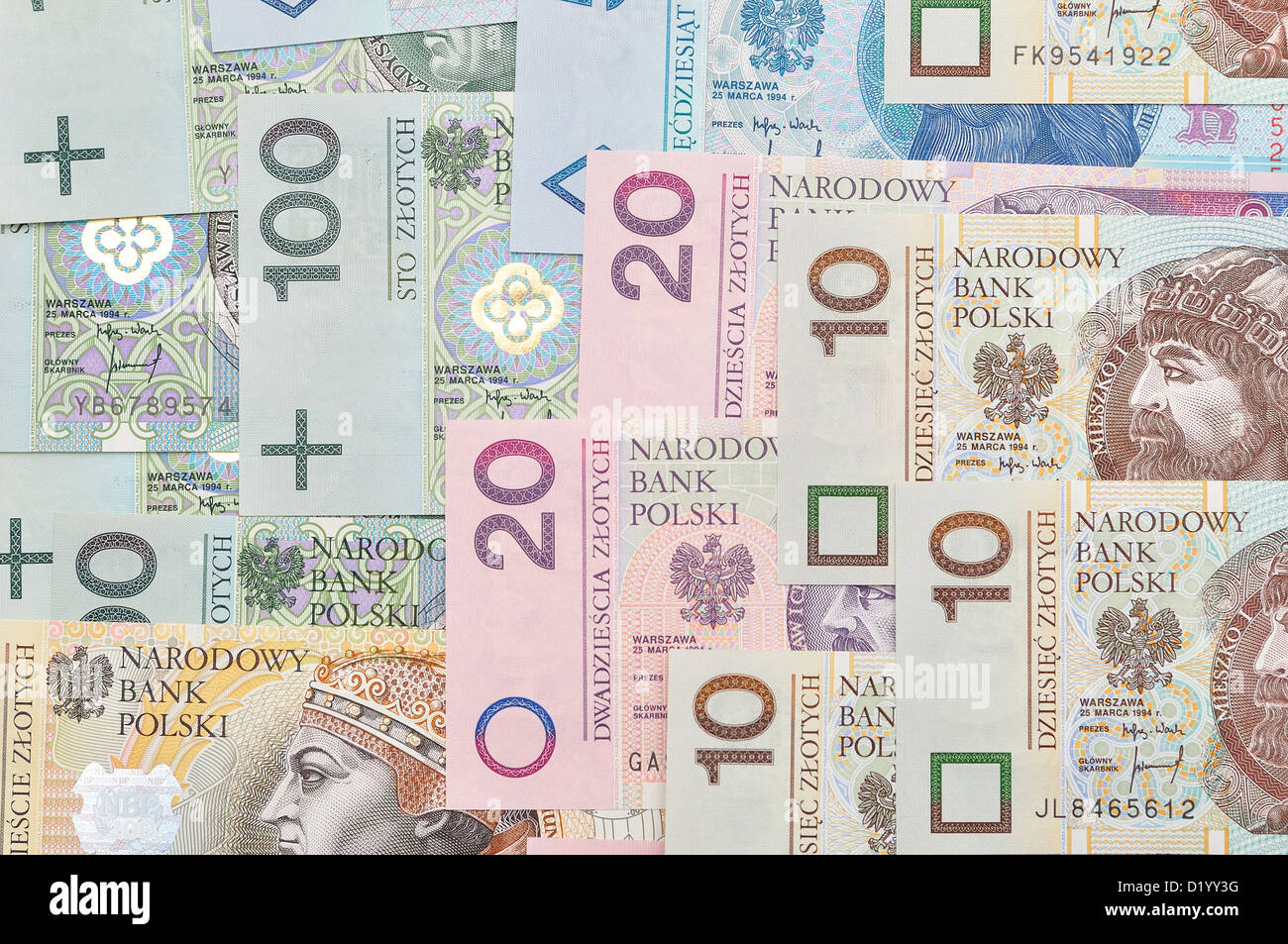 Le papier-monnaie polonaise. Banque D'Images