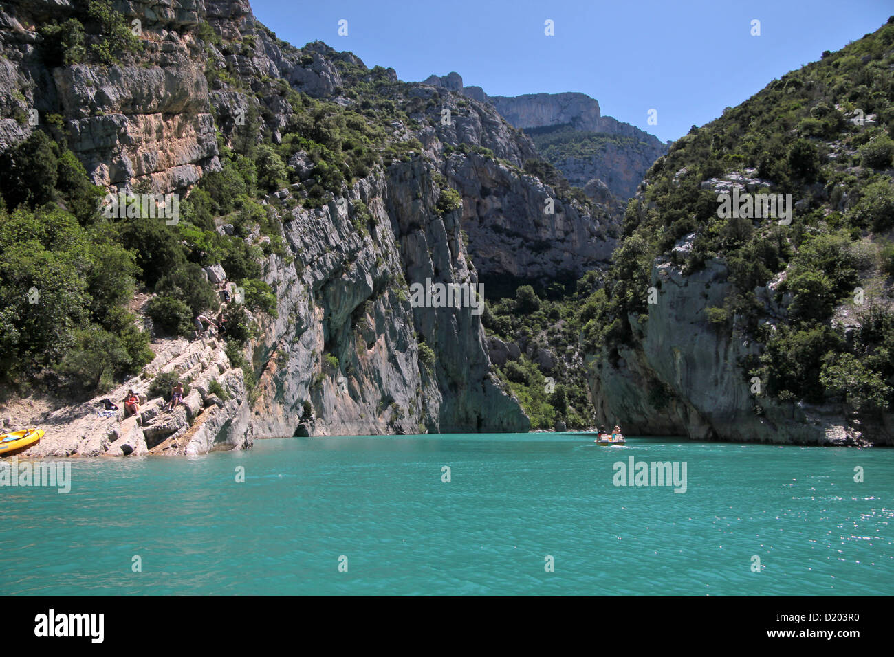 Les gorges du Verdon au Lac de Sainte-Croix, à Aiguines, Provence, France Banque D'Images