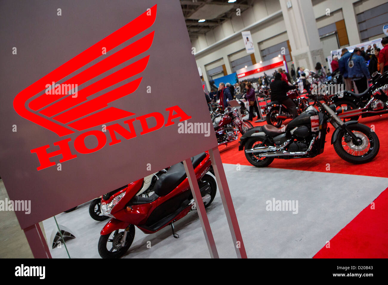 Les motos Honda à l'affiche au Salon de la moto de Washington. Banque D'Images Les motos Honda à l'affiche au Salon de la moto de Washington. Banque D'Images