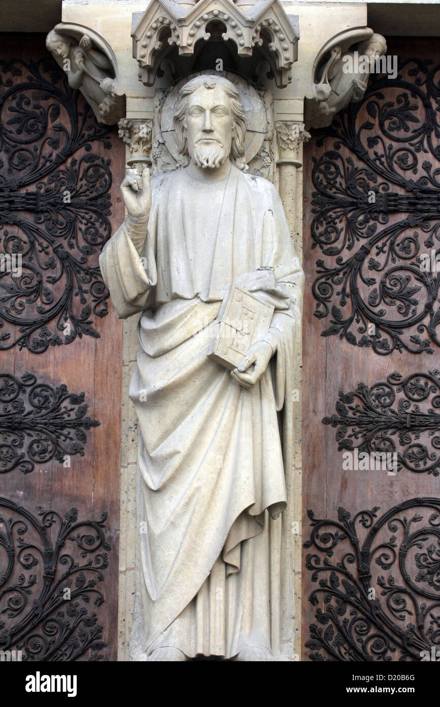 La Cathédrale Notre-Dame de Paris, Portail du Jugement dernier : l'enseignement du Christ Banque D'Images