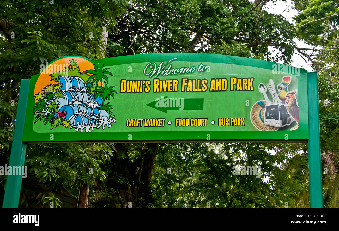 Dunns River Falls park entrance sign Ocho Rios Jamaïque Banque D'Images