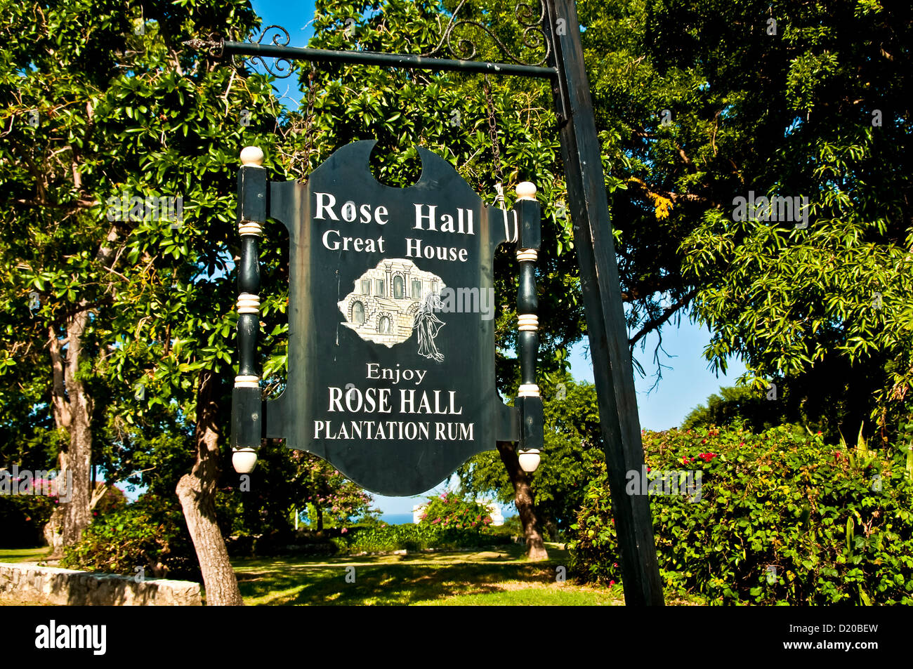Panneau à l'entrée de Rose Hall Great House, populaire attraction touristique la Jamaïque Montego Bay Banque D'Images