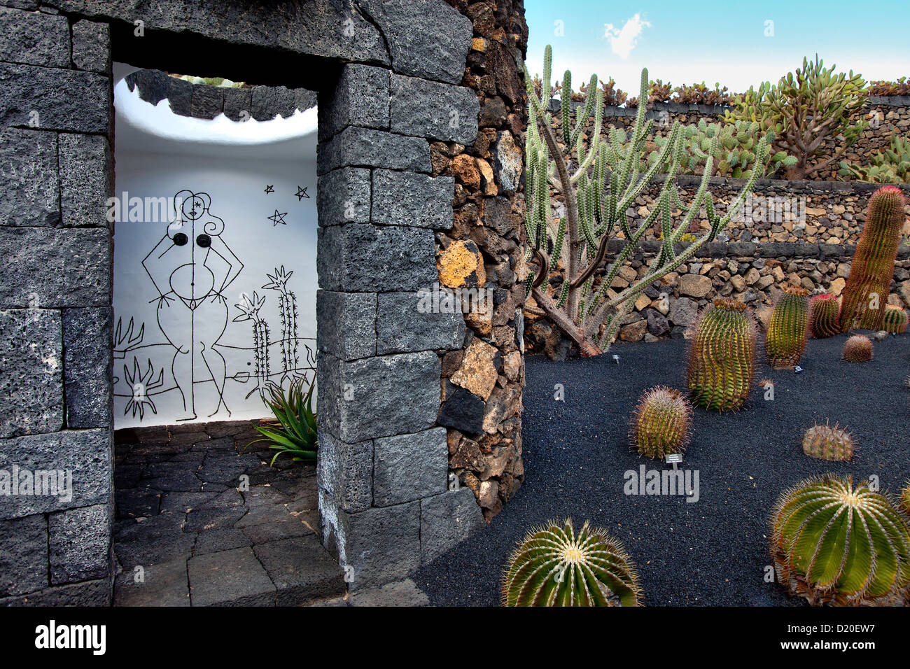 Toilettes pour dames au jardin botanique Jardin de cactus, architecte Casar Manrique, Guatiza, Lanzarote, Canaries, Espagne, E Banque D'Images