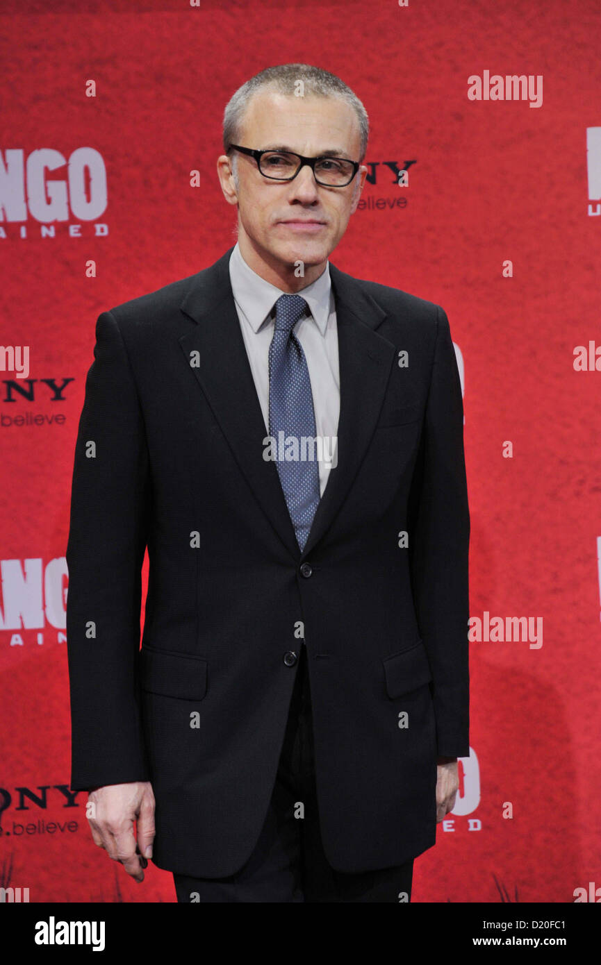 Allemand-autrichien acteur Christoph Waltz assiste à la première du film 'Django Unchained' au Cinestar Theatre dans le Sony Center, Potsdamer Platz à Berlin. Janvier 08, 2013 Banque D'Images