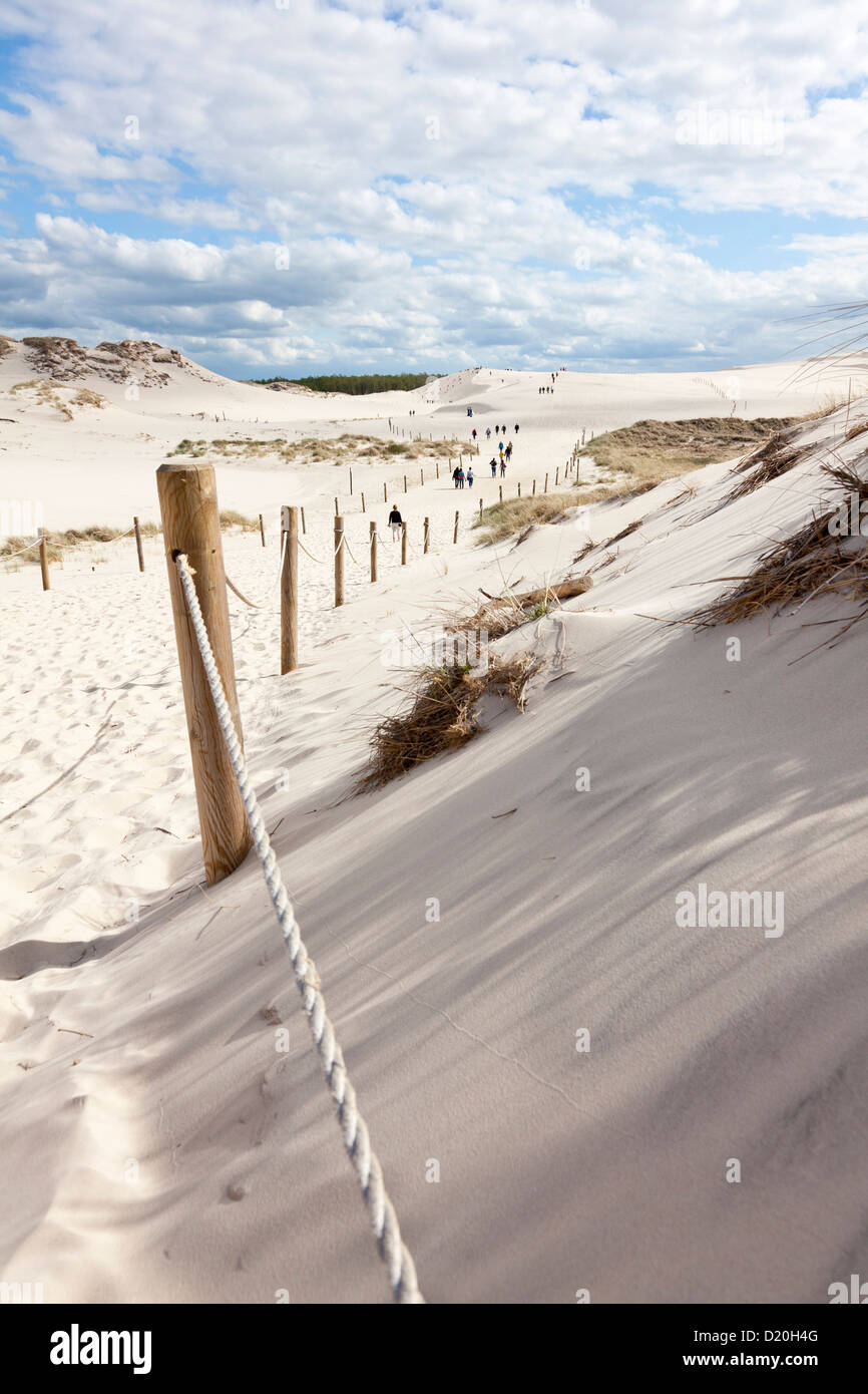 Clôture dans les dunes de Leba, réserve mondiale de la biosphère de l'UNESCO, le Parc National Slowinski, côte de la Mer baltique polonaise, Leba, Poméranie, Banque D'Images