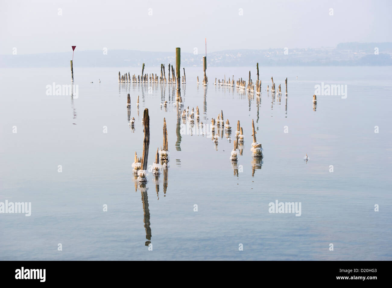 Lac de Constance en hiver, près de Überlingen, Baden-Wurttemberg, Allemagne Banque D'Images