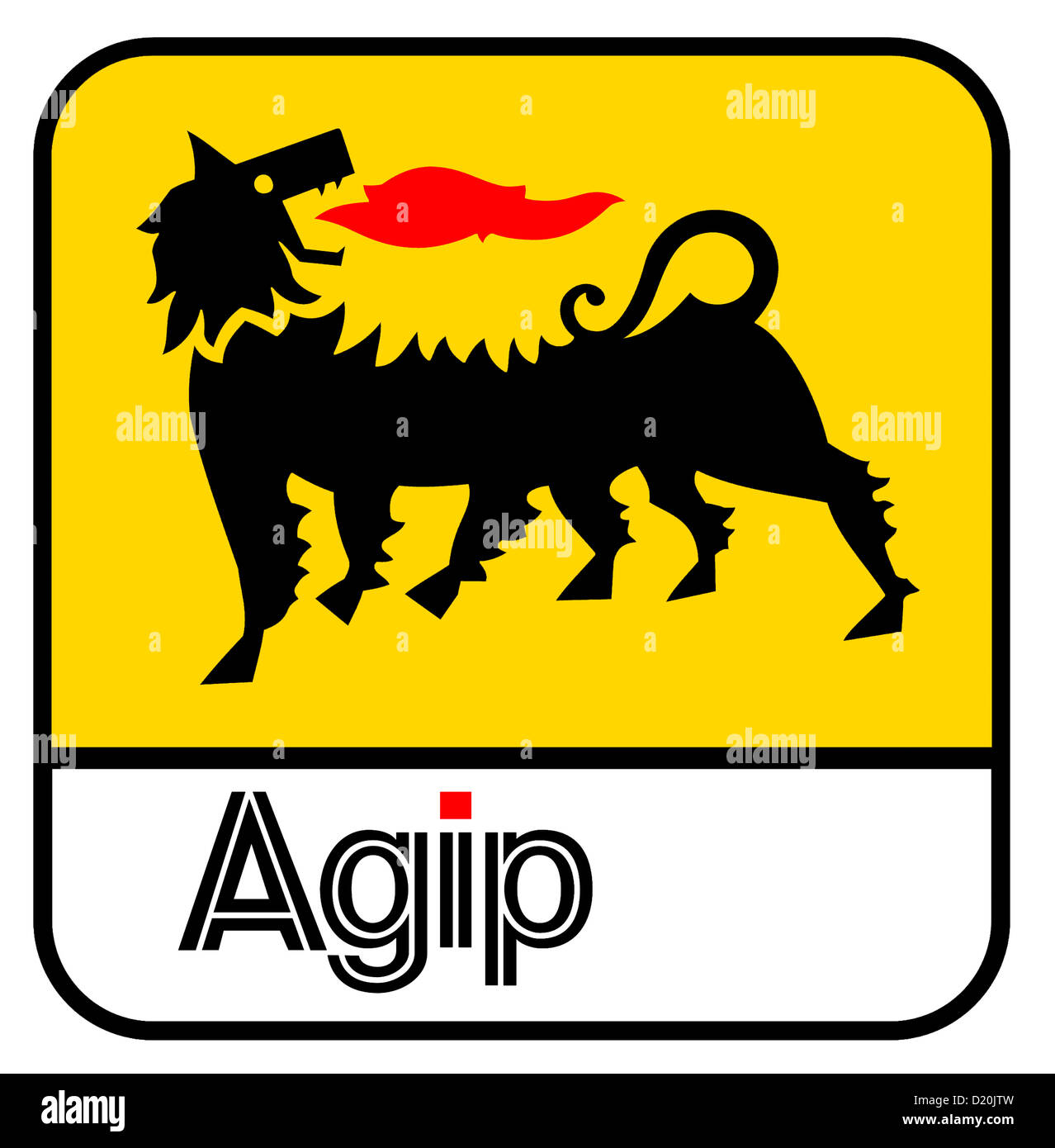 Logo de l'Agip de stations de remplissage de l'huile minérale et énergétique italien ENI groupe avec le siège à Rome. Banque D'Images