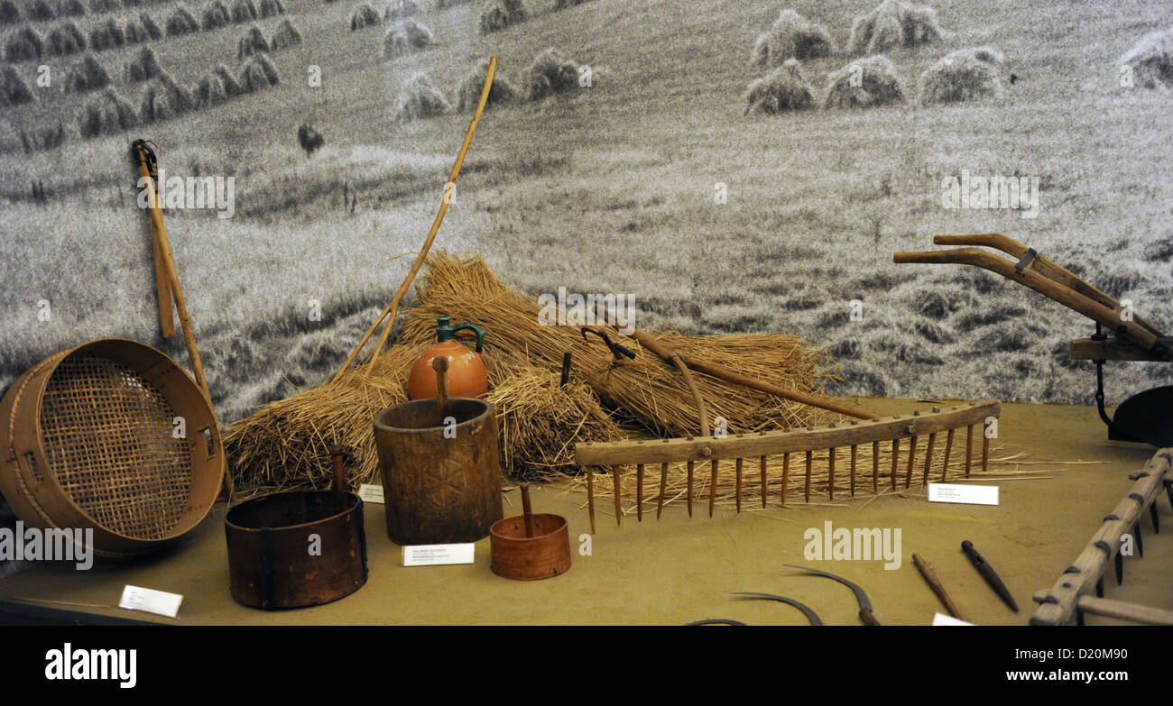 Des outils agricoles. Musée ethnographique. Budapest. La Hongrie. Banque D'Images