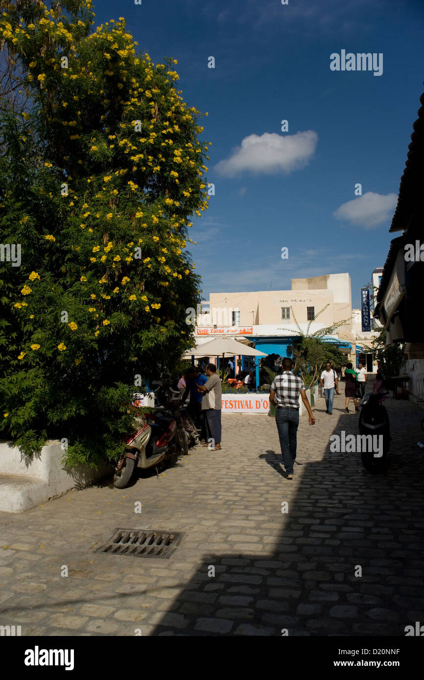 Marché dans la ville de Houmt Souk sur l'île de Djeba en Tunisie Banque D'Images