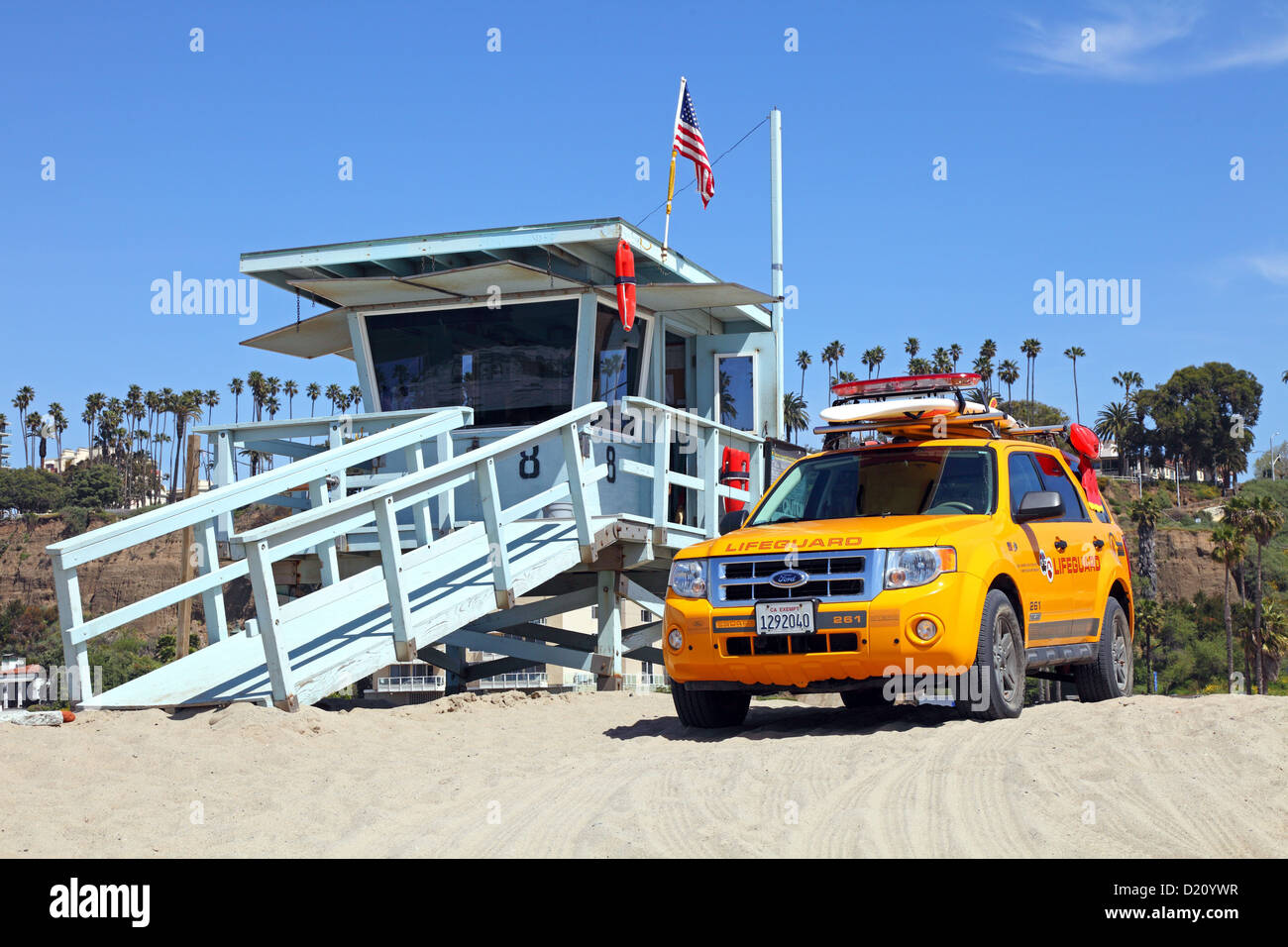 Lifeguard suis Santa Monica Beach, Los Angeles, CA, USA Banque D'Images