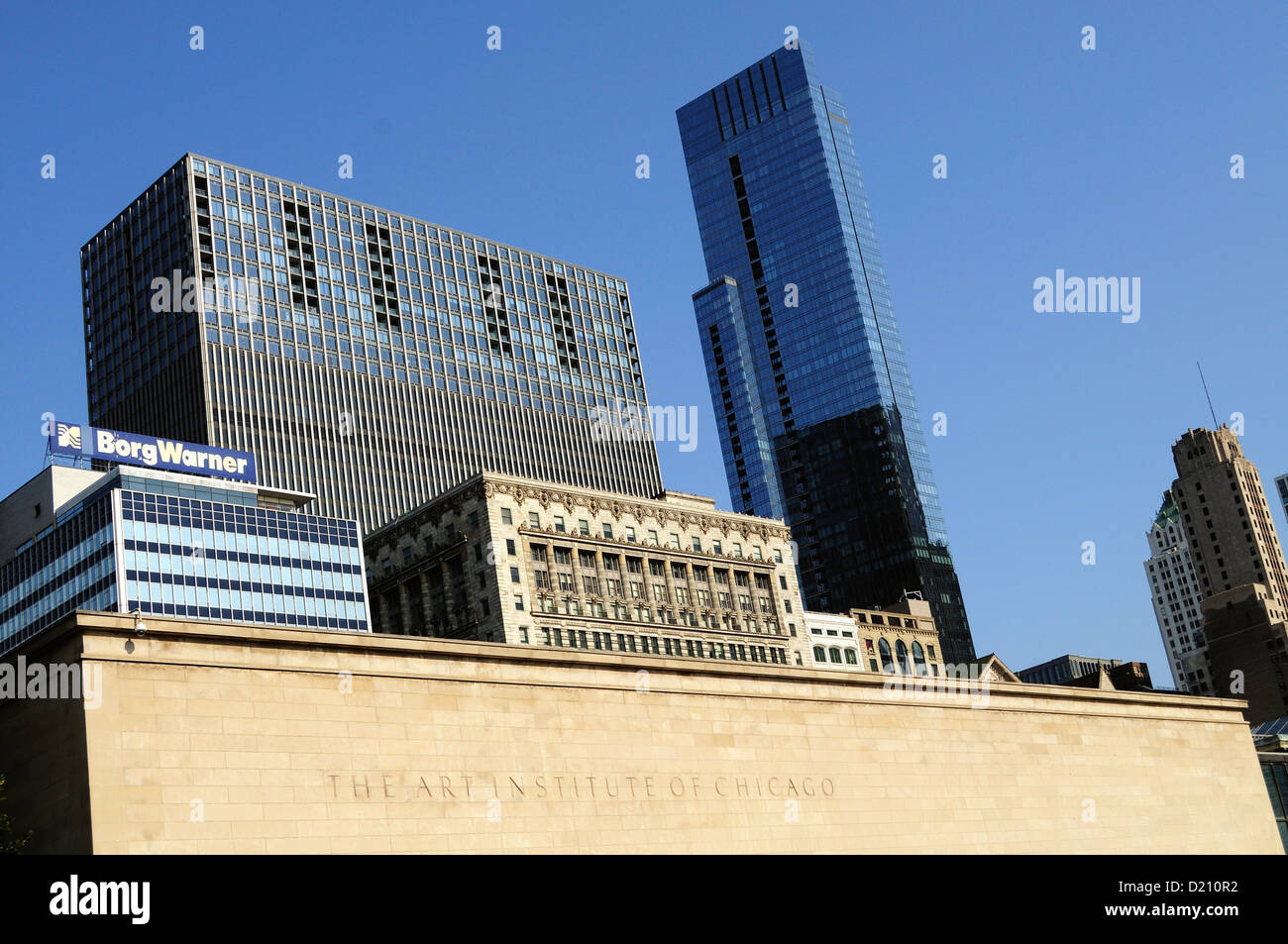 USA Illinois Chicago South Loop skyline Art Institute of Chicago Héritage à Millennium Park bâtiment. Chicago, Illinois, USA. Banque D'Images