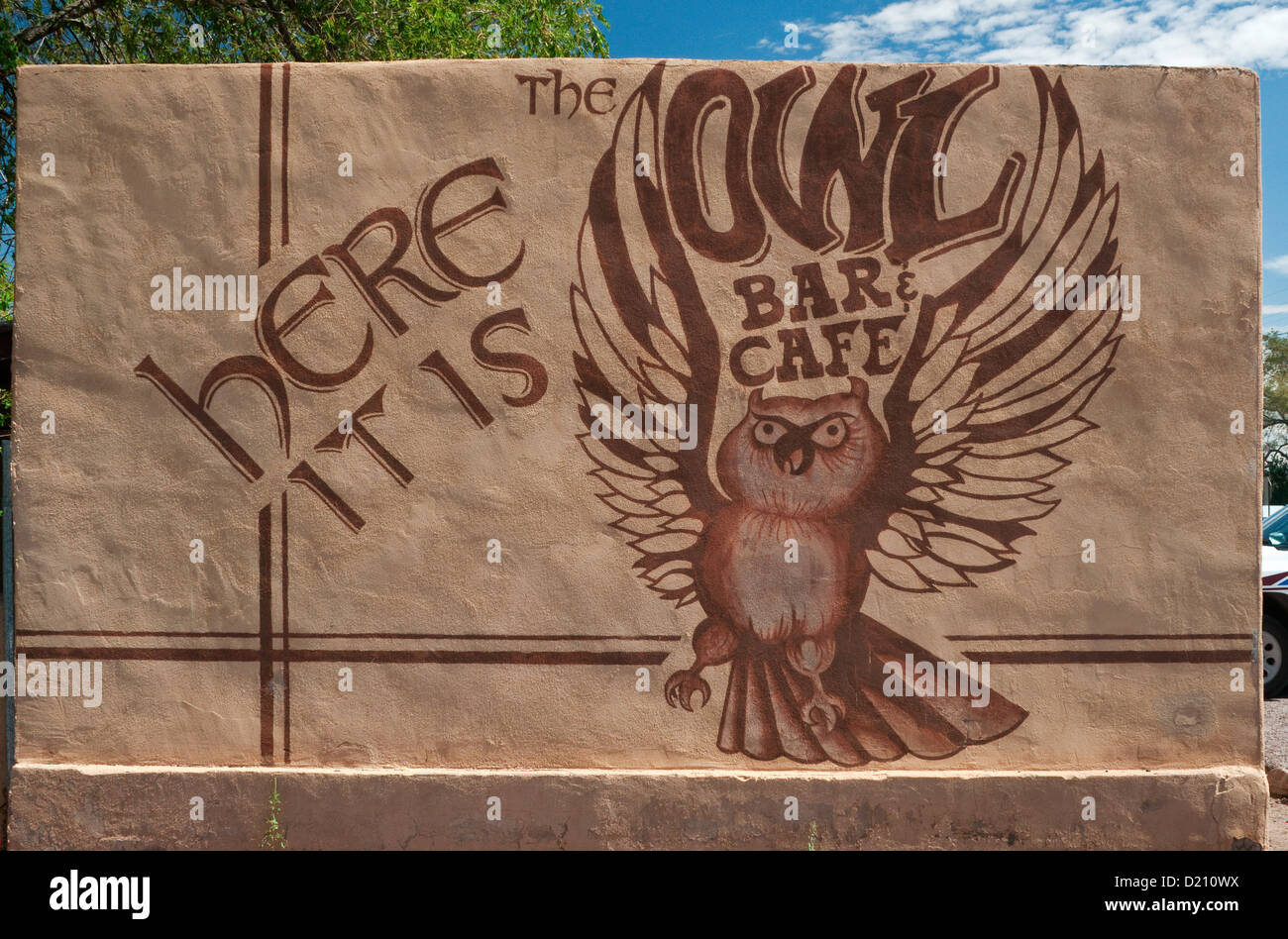 Signe en Owl Bar & Café à San Antonio près de Socorro, Nouveau Mexique, USA Banque D'Images