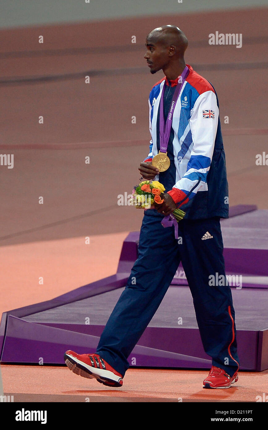 Mo Farah (GBR, Grande-Bretagne) avec sa médaille d'or. Athlétisme Banque D'Images