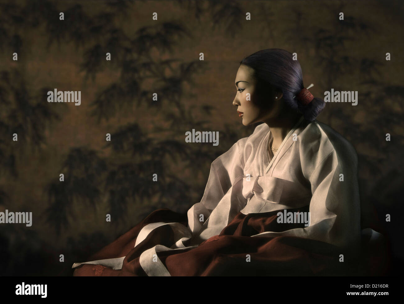 Jeune femme en robe hanbok traditionnel coréen, Séoul, Corée du Sud, Asie Banque D'Images