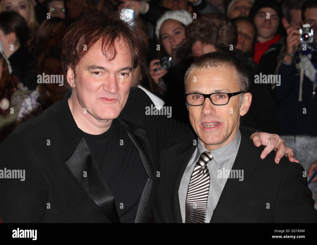 Quentin Tarantino et Christoph Waltz arrivent pour le Django Unchained - UK film premiere à Leicester Square. © Simon Matthews Banque D'Images