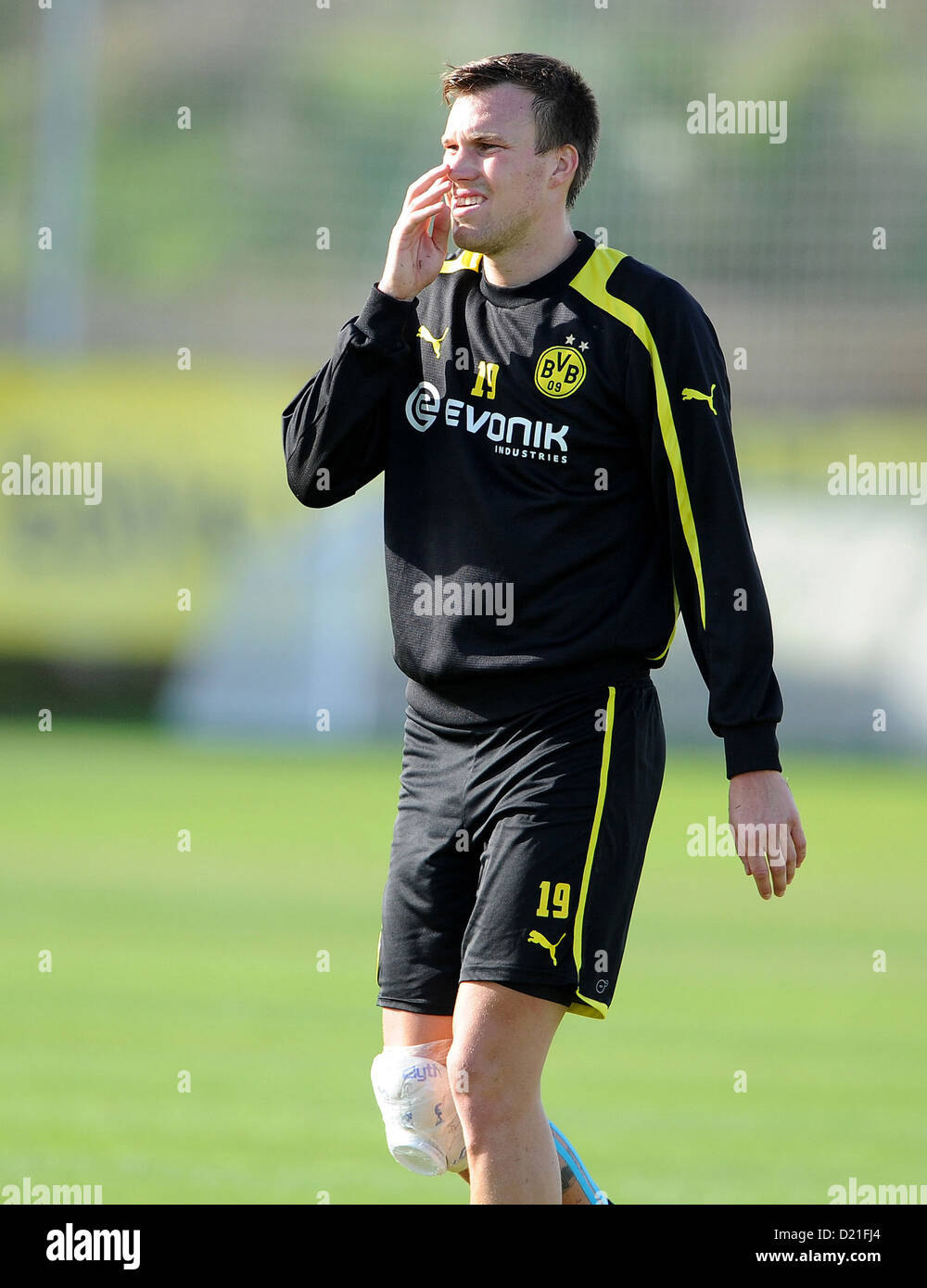 Le joueur de football soccer club Borussia Dortmund, Kevin Grosskreutz, participe à la formation au camp d'entraînement à La Manga, en Espagne, le 10 janvier 2013. Photo : GUIDO KIRCHNER Banque D'Images
