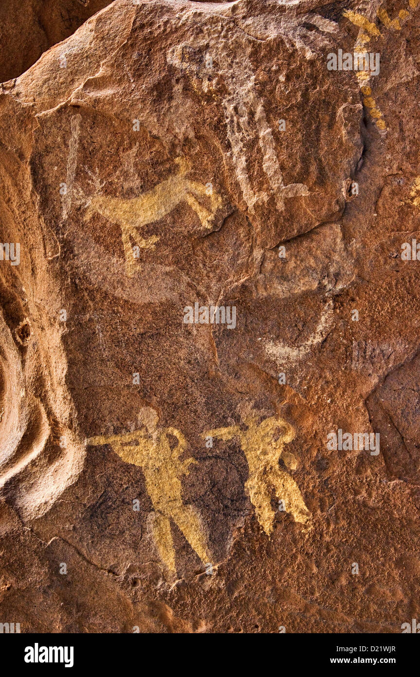 Pictogrammes en milieu/fin de style archaïque, 3000 av. J.-C.-450 après J.-C., Hueco Tanks State Park et site historique, près d'El Paso, Texas, USA Banque D'Images