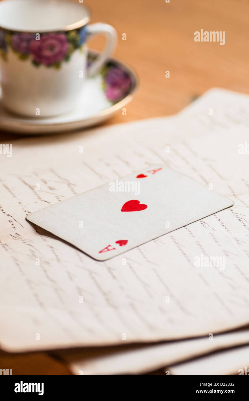 Ace of Hearts carte à jouer plus de lettres anciennes Banque D'Images
