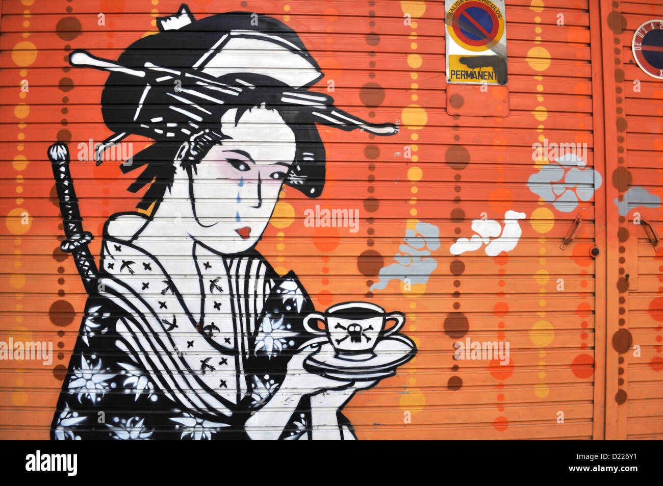 Valencia, Espagne : empoisonnement-graffiti geisha Banque D'Images