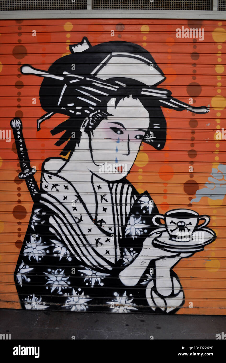 Valencia, Espagne : empoisonnement-graffiti geisha Banque D'Images