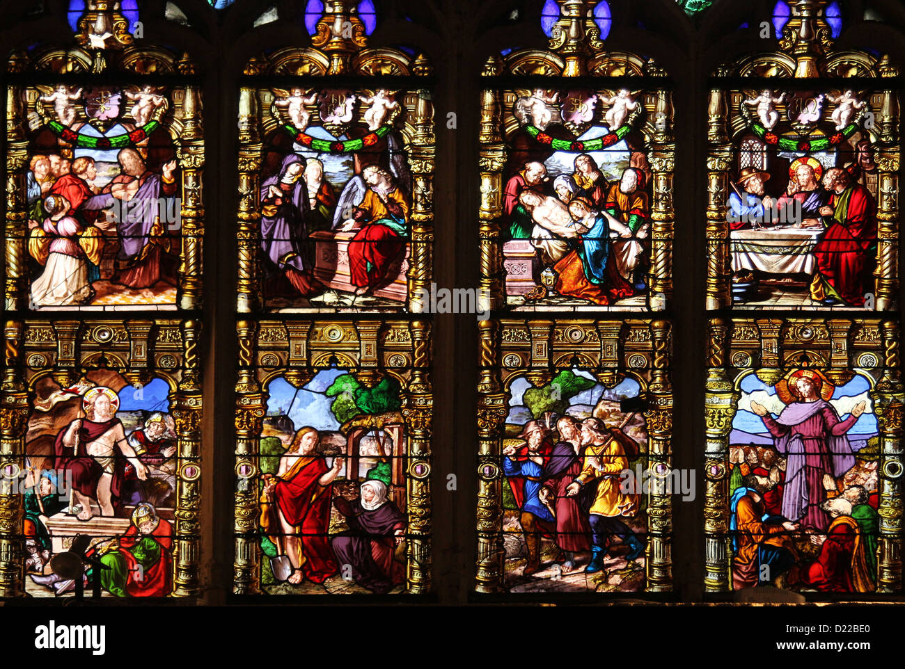 La passion et la résurrection du Christ, vitraux, Église de Saint Gervais et Saint Protais, Paris Banque D'Images