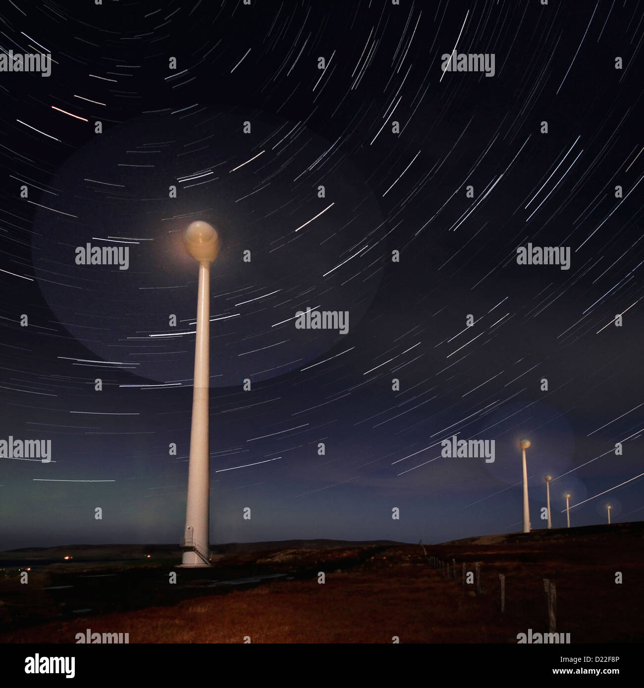 Hammars Hill wind farm at night, îles Orkney Banque D'Images