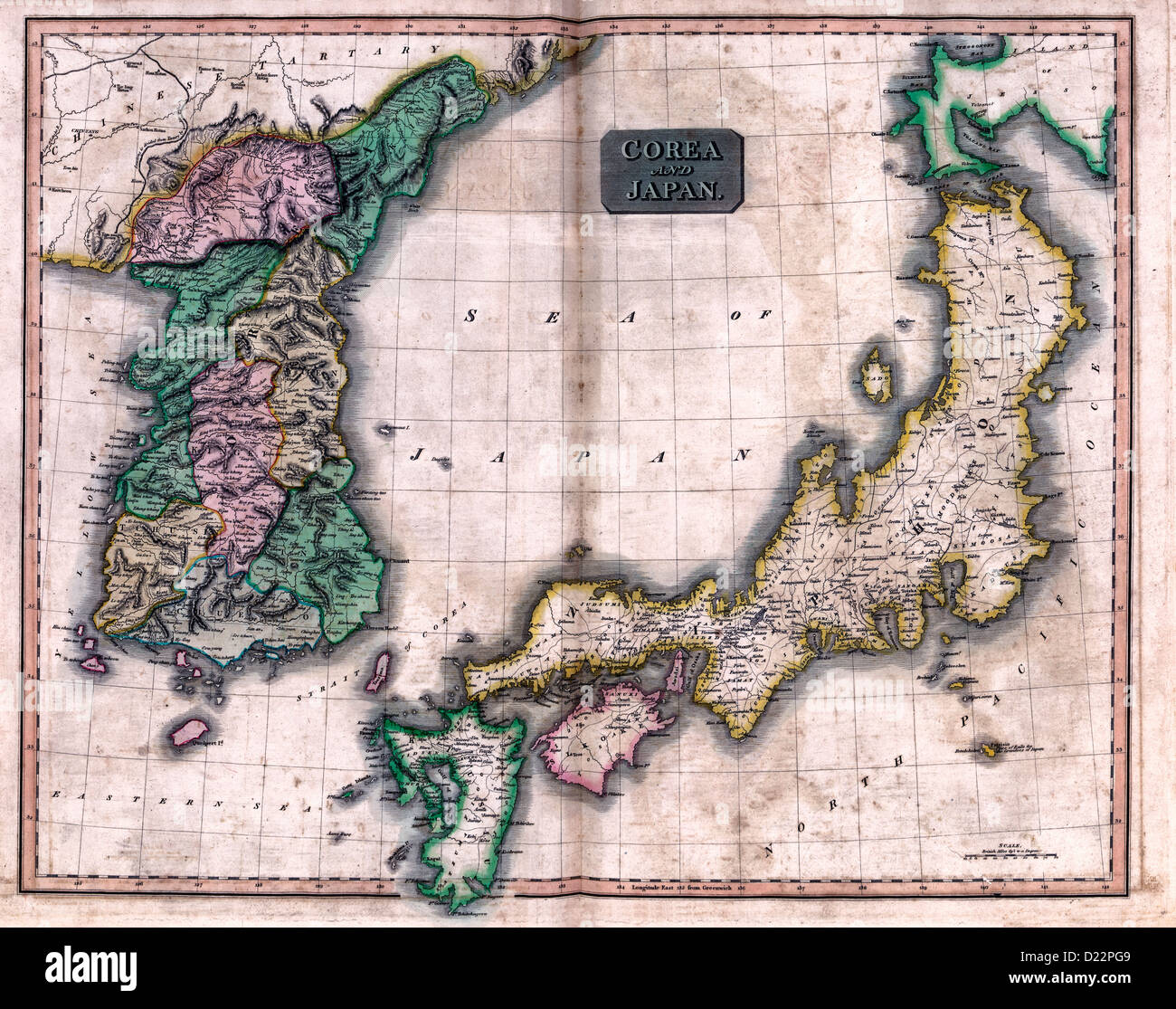 Plan de Corea [sic] et le Japon 1815 Banque D'Images