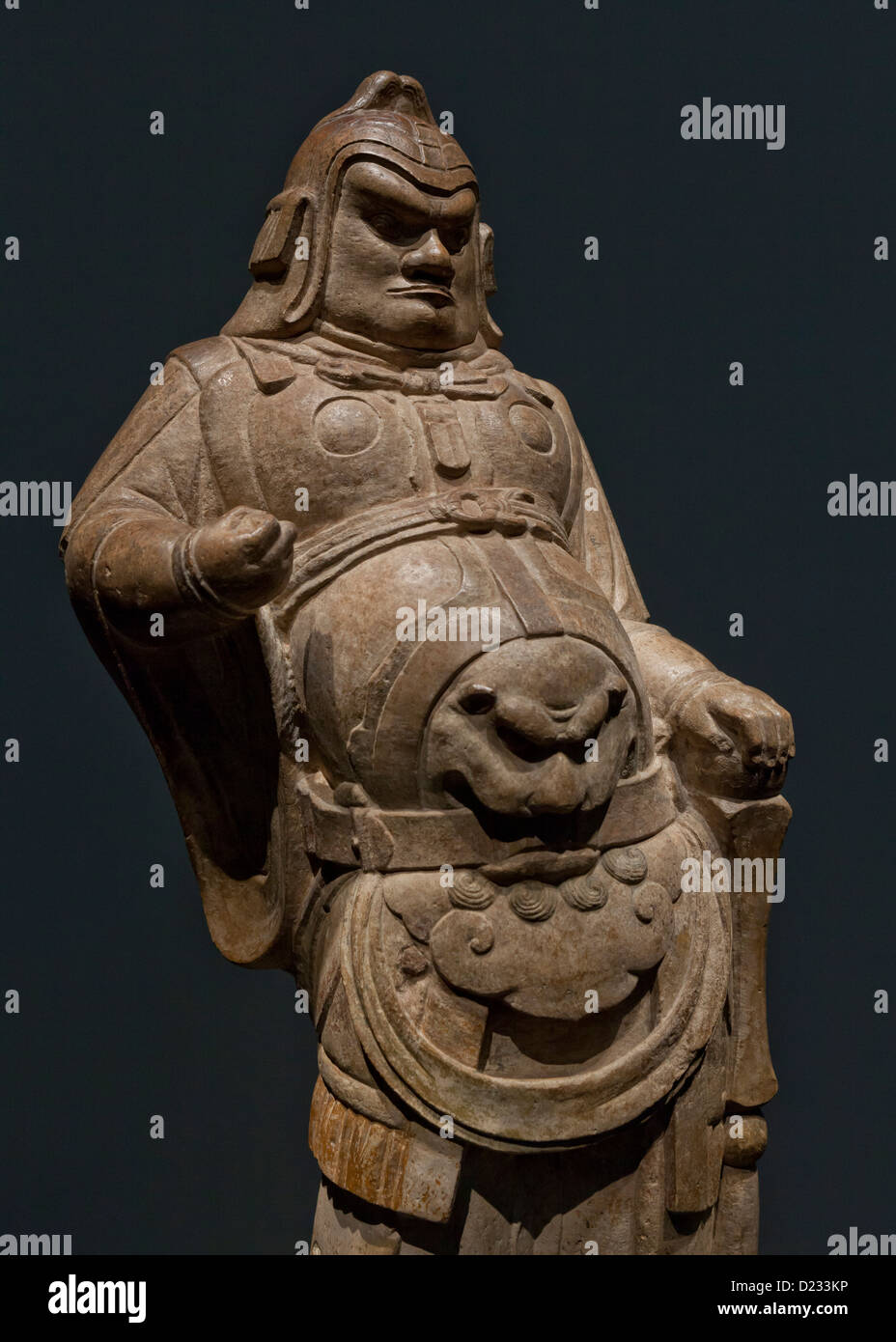 Temple bouddhiste gardien sculpture, Dynastie Tang, 7e siècle, Chine Banque D'Images