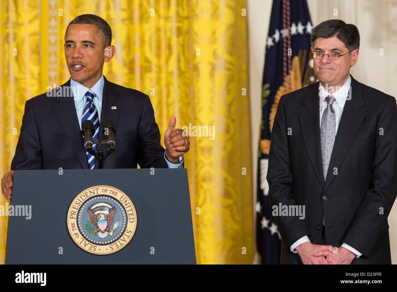 Le président Barack Obama nomme Jack Lew pour secrétaire au Trésor. Banque D'Images