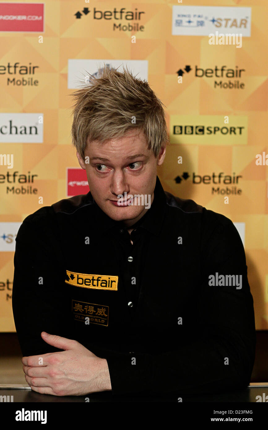 13.01.2013 Londres, Angleterre. Neil Robertson, à l'interview après le match après l'action contre Ding Junhui pendant le Masters de Snooker Alexandra Palace. Banque D'Images