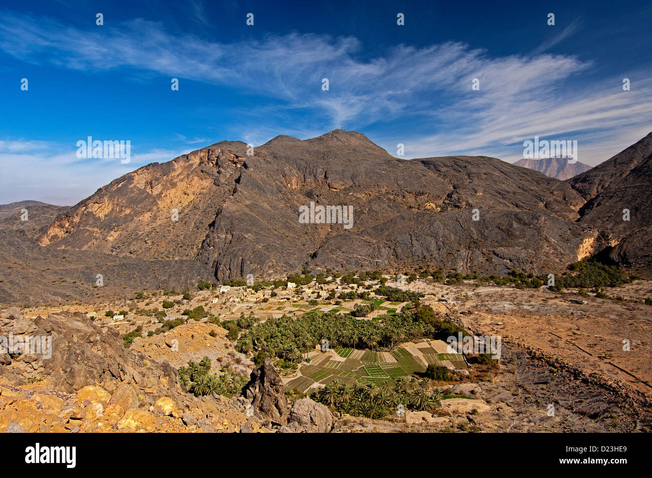 La HASM oasis au pied des montagnes Hajar Al stérile, Sultanat d'Oman Banque D'Images
