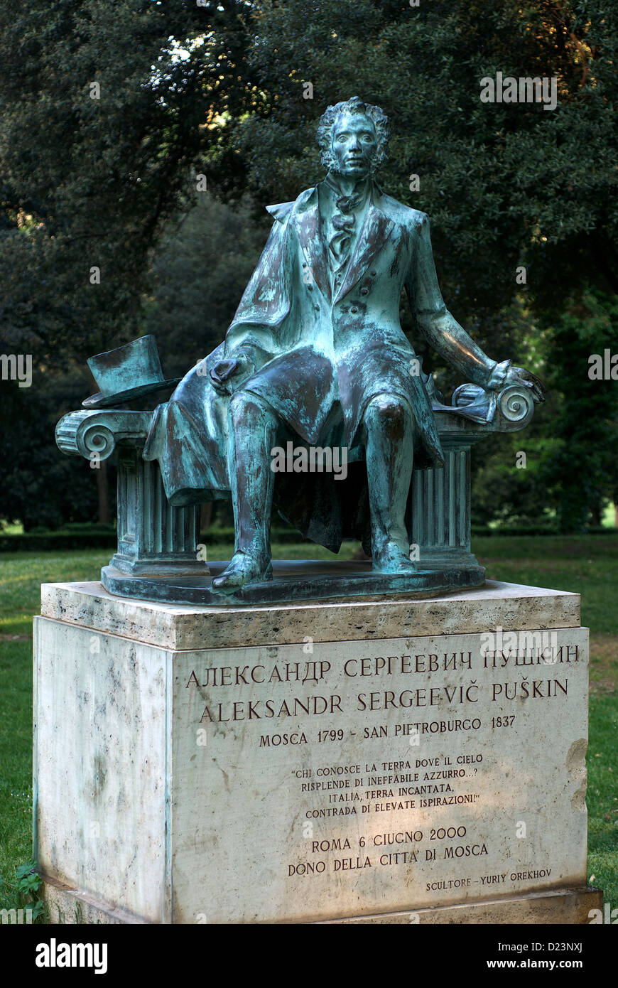 Rome, Italie, monument d'Alexandre Pouchkine dans le parc de la Villa Borghese Banque D'Images