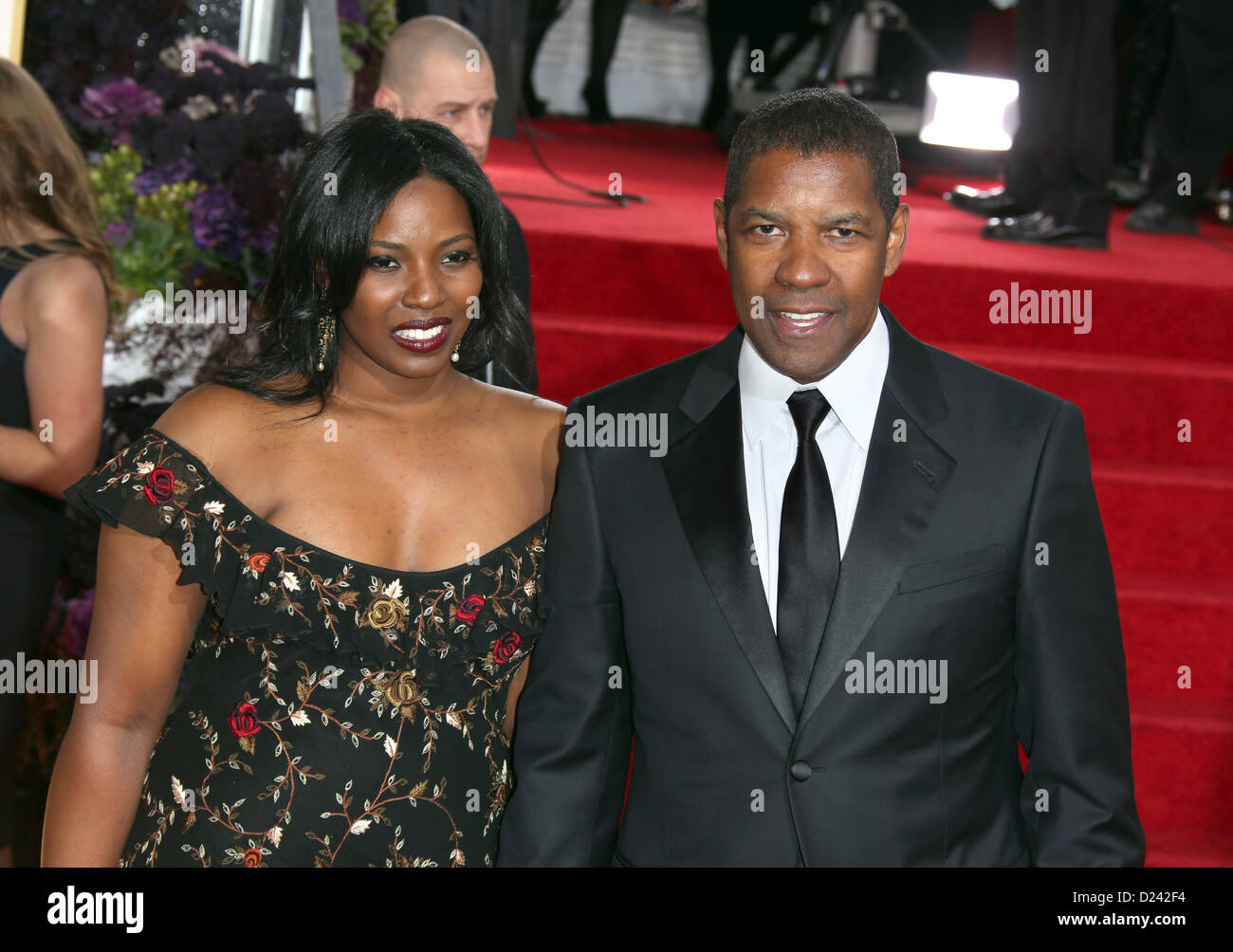 L'acteur Denzel Washington et Olivia Washington arrive à la 70e assemblée annuelle Golden Globe Awards présenté par la Hollywood Foreign Press Association (HFPA,, à l'hôtel Beverly Hilton à Beverly Hills, USA, le 13 janvier 2013. Photo : Hubert Boesl Banque D'Images